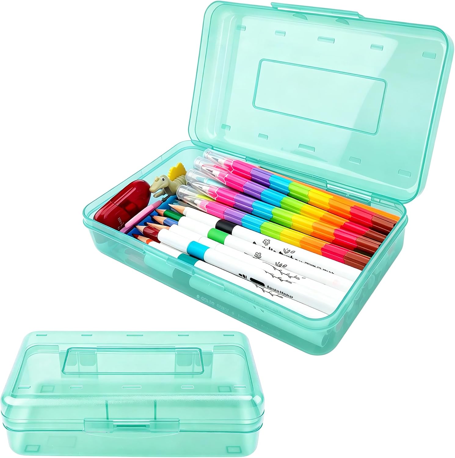 Pencil Box, Pencil Case, Large Capacity Plastic Pencil Box, Hard Hard Pencil Case Organizer with Snap-tight Lid Stackable, Clear Crayon Box for Girls and Boys, Storage Box for Office Supplies, Blue