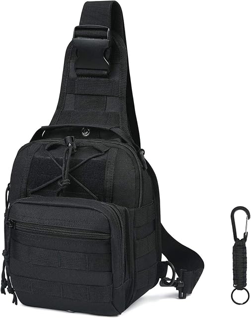flintronic Tactical Shoulder Bag, Tactical Molle Sling Chest Pack, Laptop Daypack Daysack Military Mini Backpack for Hiking,Cycling, Traveling (Include 1*Keychain)
