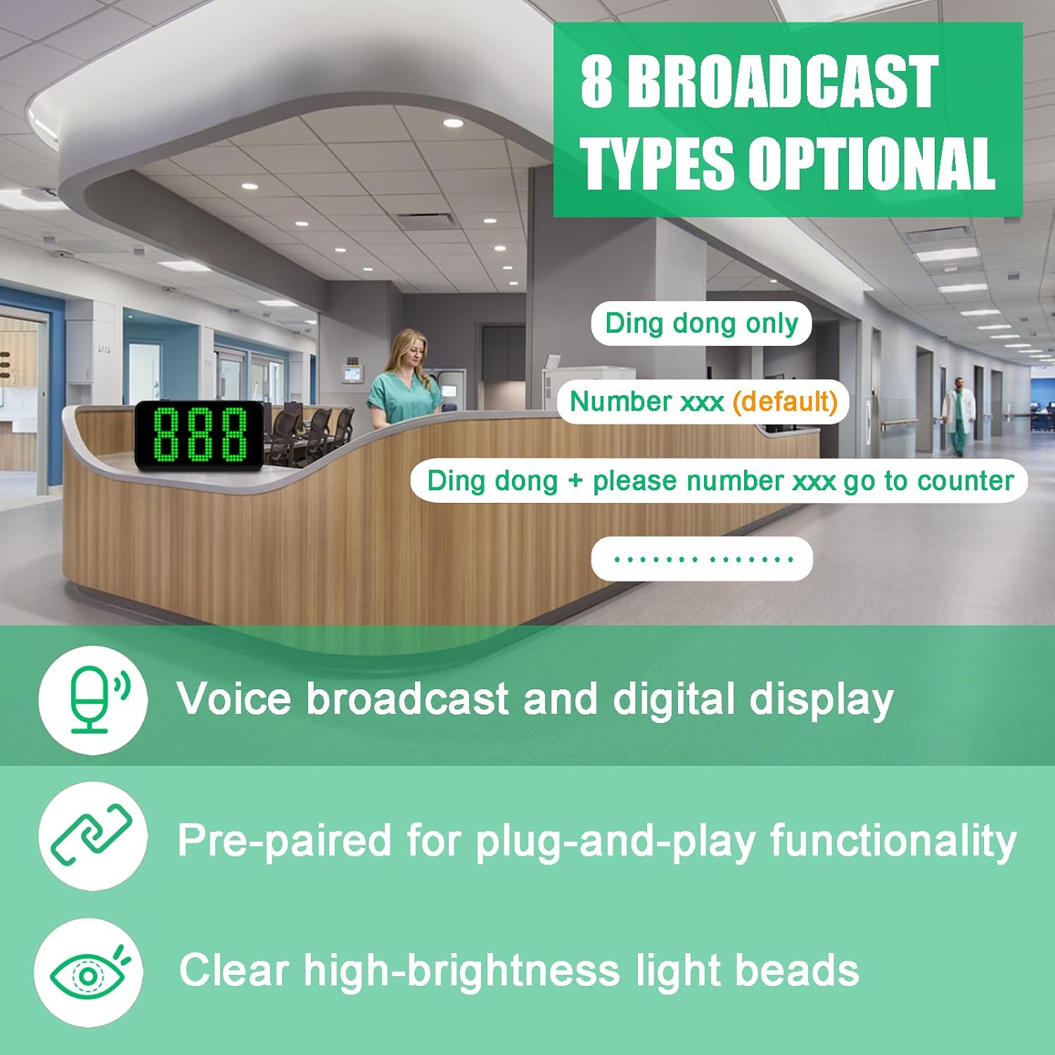Take a Number Machine Queue Wireless Calling System with 1 Keypad Caller 1 Dot-Matrix Display Real-Time Show Green Customers Number for Restaurant Clinic Bank Waiting Line Management image 3