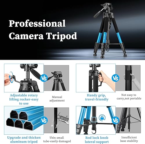 Miniatura 8 de Trípodes de cámara de trípode, trípode de 74 pulgadas para cámara de teléfono celular, fotografía de video, trípode de soporte de cámara alta