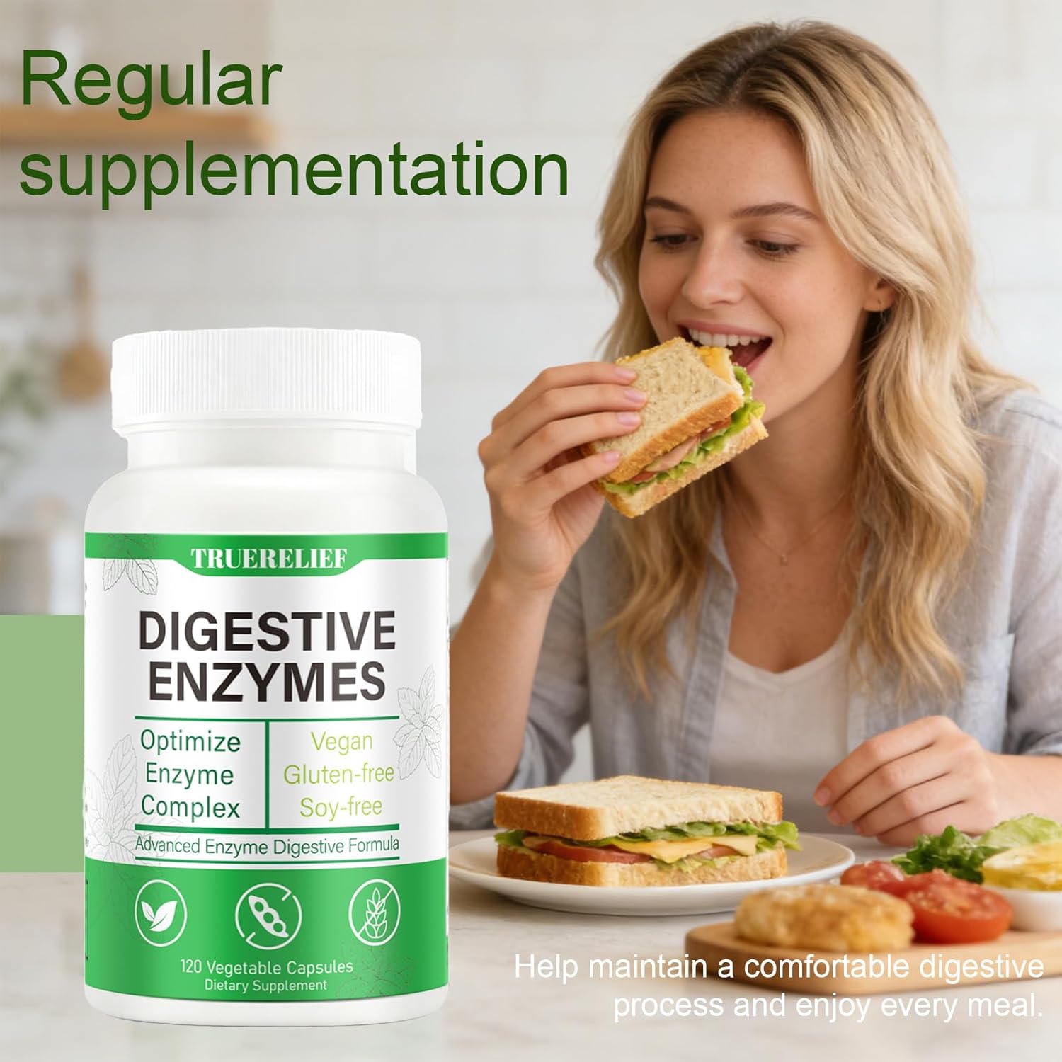 Complete Digestive Enzymes Supplement for Gut Health & Bloating Relief - Enhanced with Lipase Amylase Bromelain for Protein Carb & Fat Digestion - 120 Capsules (01)