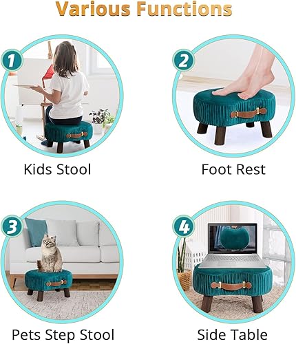 Miniatura 7 de LUE BONA Taburete pequeño curvado con asa, reposapiés de terciopelo y otomanos, moderno reposapiés con patas de madera, taburete con asiento