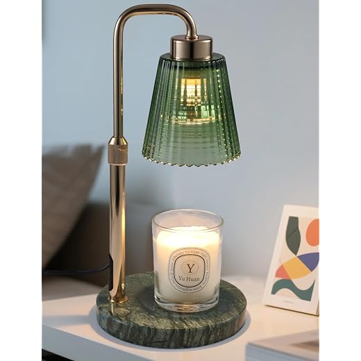 GODONLIF Candle Warmer Lamp with Timer Dimmable, Birthday Gifts for Women Mom, House Warming Gifts New Home Decor, Wax Melt Warmer for Jar Candles with 2 Bulbs, Green Marble Base