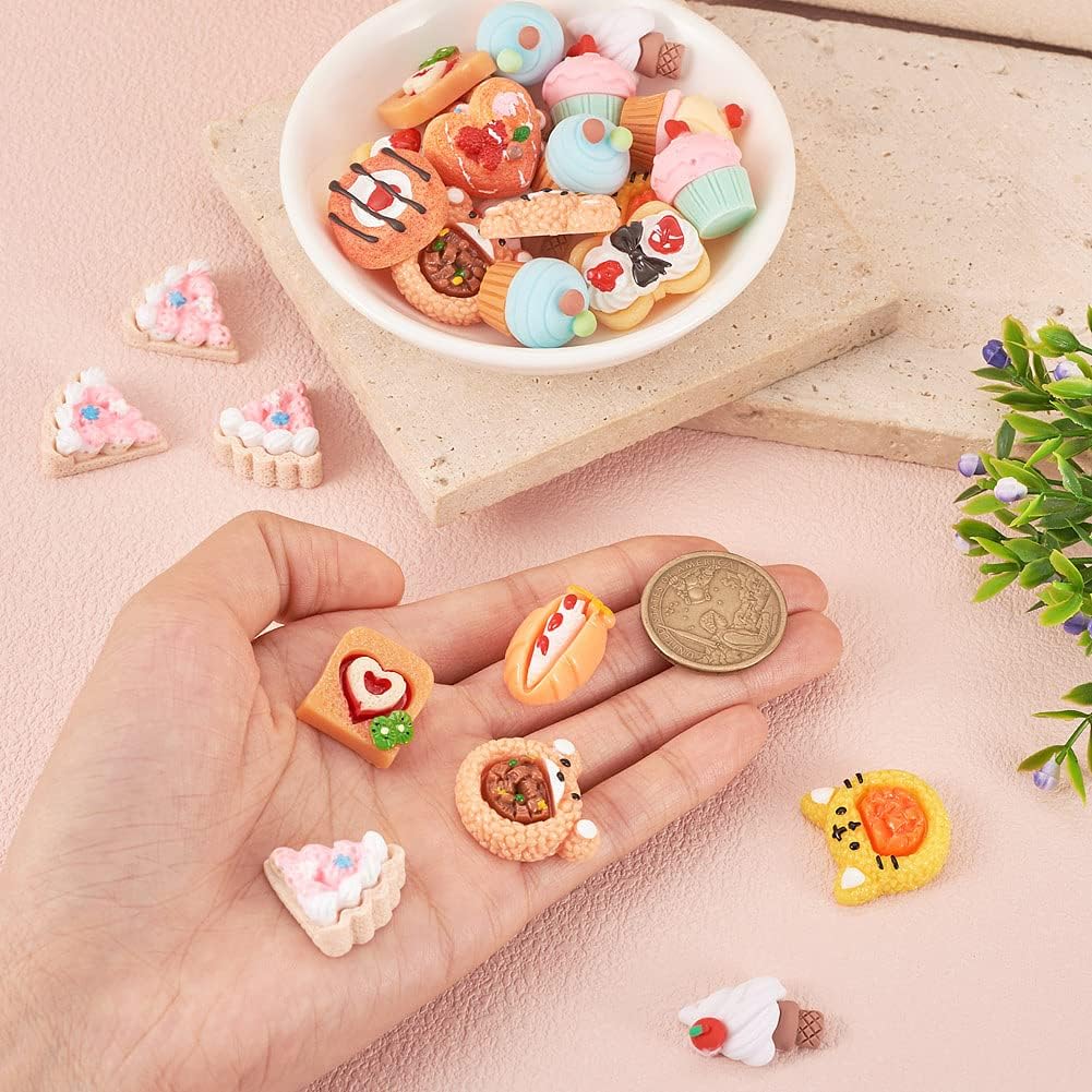 Pandahall 64Pcs Food Resin Flatback Charms Opaque Cupcake Ice Cream Bread Pizza Dessert Imitation Food Resin Cabochons Cute Flatback Mini Food Charms Beads for Hair Clip Crafts Jewelry Making - Image 6