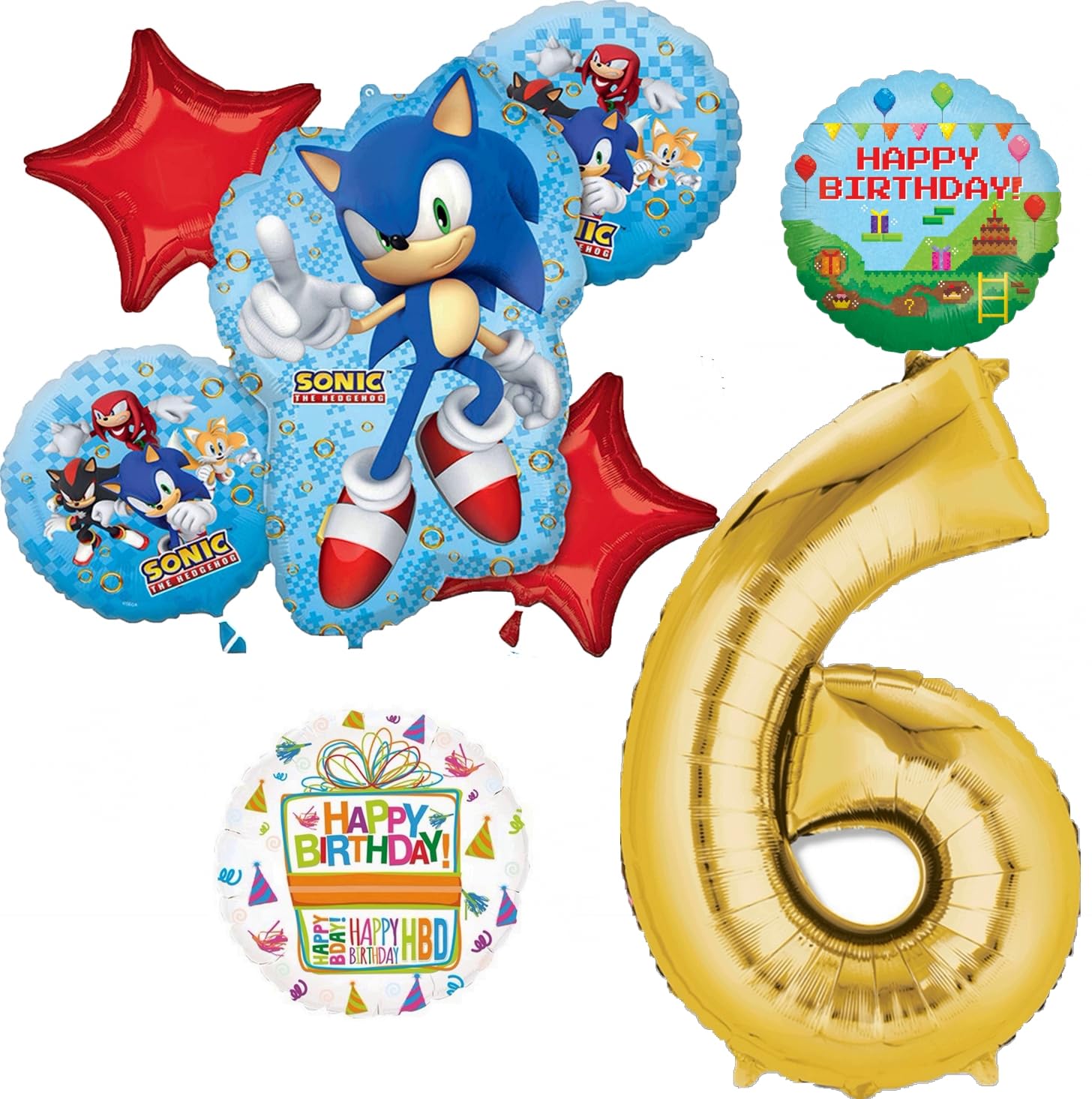 Anagram Sonic Video Gamers 6th Birthday Party Supplies Hedgehog Foil Balloon Bouquet Decorations