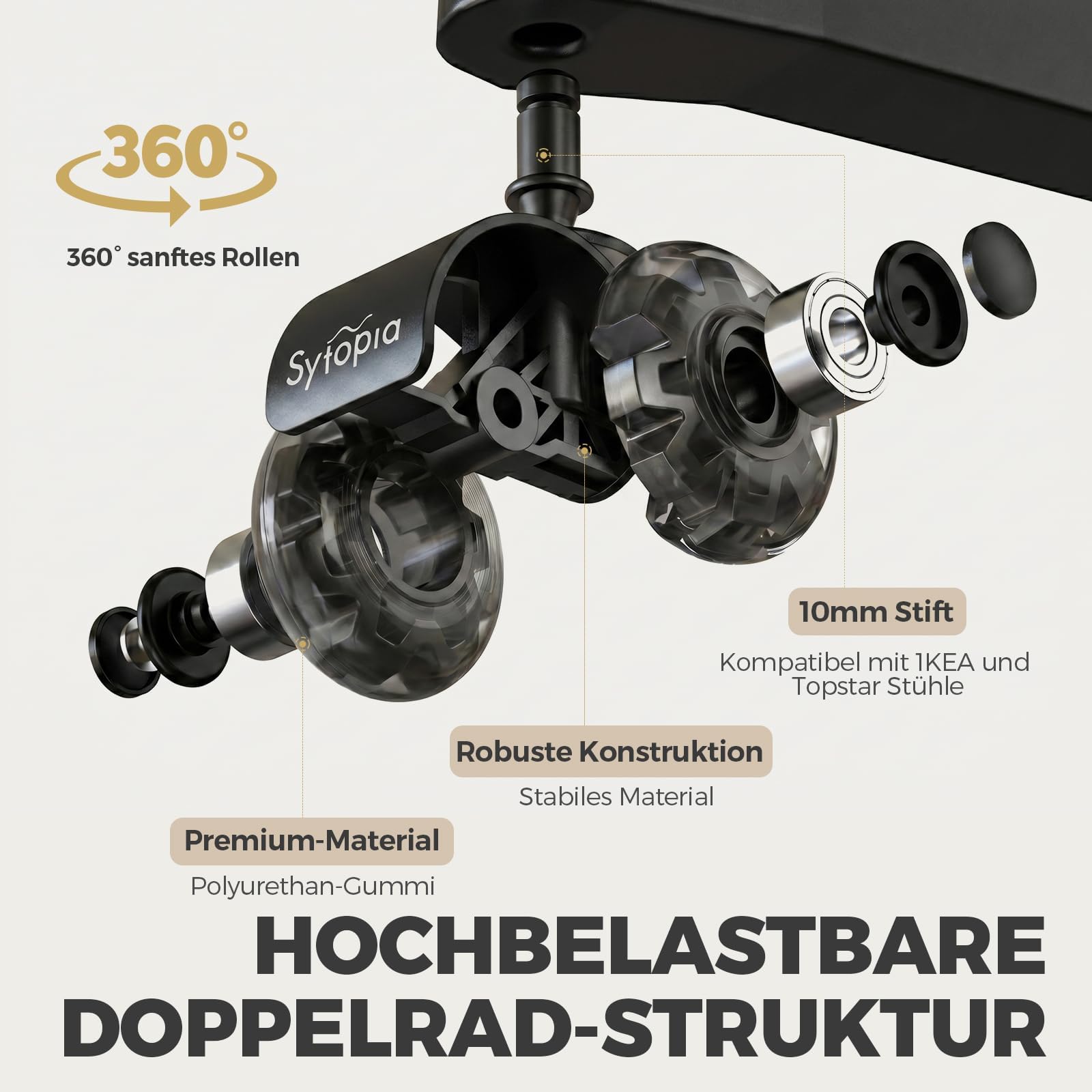 Sytopia Sedia da ufficio con ruote da 10 mm x 22 mm, set di 5 ruote per sedie da ufficio 1KEA, ruote per sedie da ufficio, ruote per ruote, colore nero