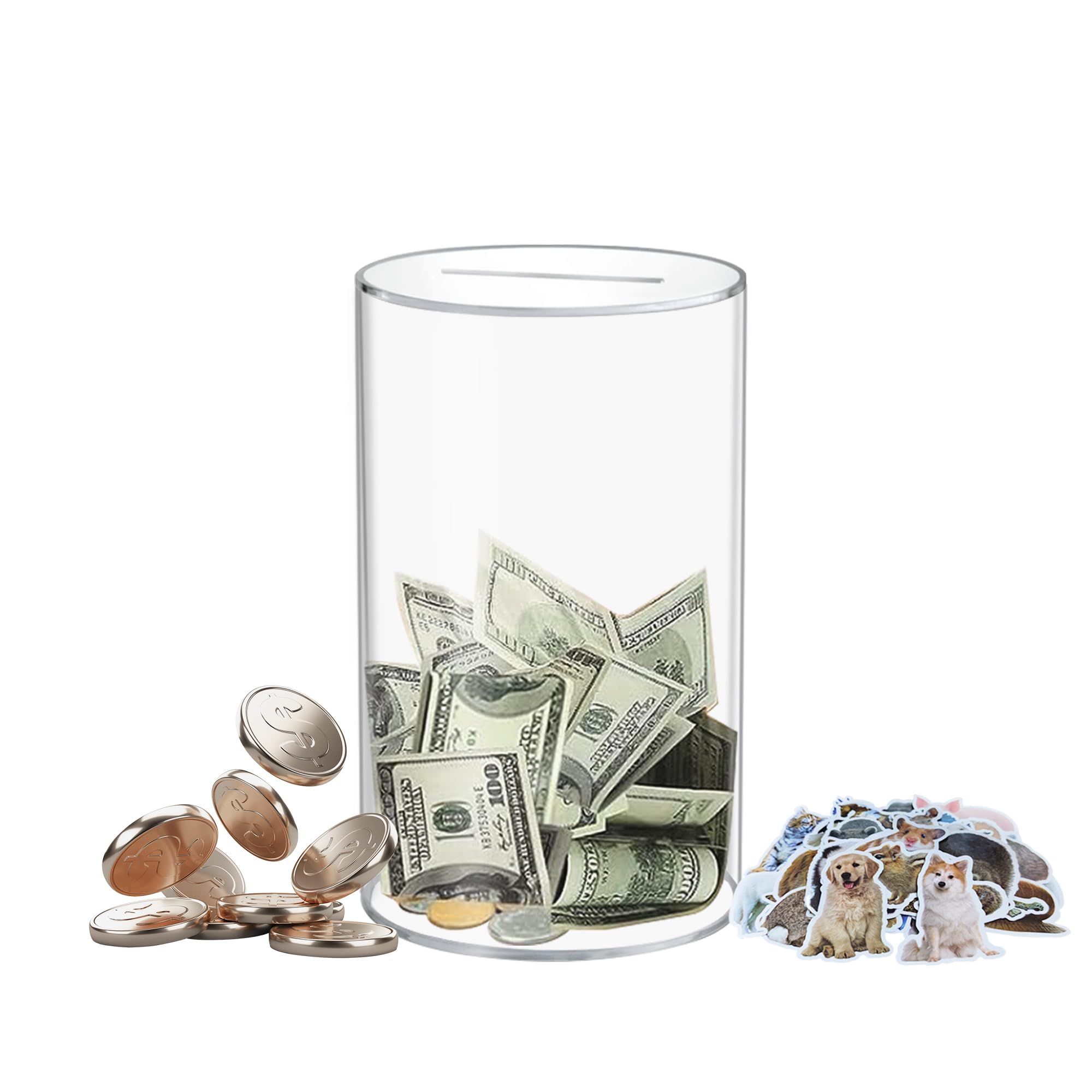 Totola Clear and Unopenable Piggy Bank, Transparent Money Box for Cash Savings, Must-Break-to-Open Acrylic Coin Bank Change Jar for Real Money,