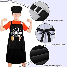 MHJY Kids Apron and Chef Hat for Boys Dinosaur Adjustable Child Aprons with Pockets for Cooking Baking Painting 3-12 Years