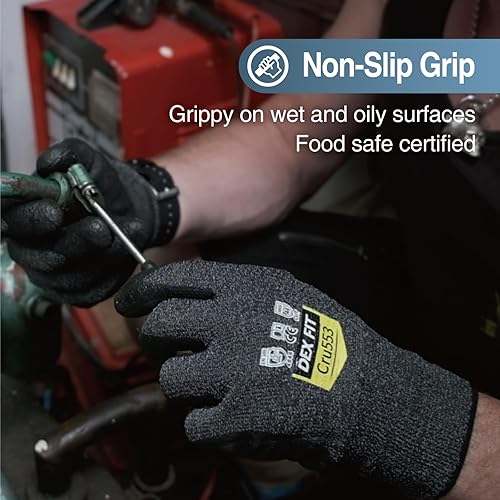Miniatura 5 de DEX FIT Guantes resistentes a cortes nivel 5 Cru553, ajuste cómodo 3D, agarre firme, delgados, ligeros, compatibles con pantalla táctil y lavables a