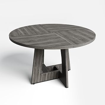 YOUDENOVA Round Dining Table Wooden Kitchen Table for 4–6 People, Circle Dining Room Tables 120cm for Living Room, Grey (Only Table)