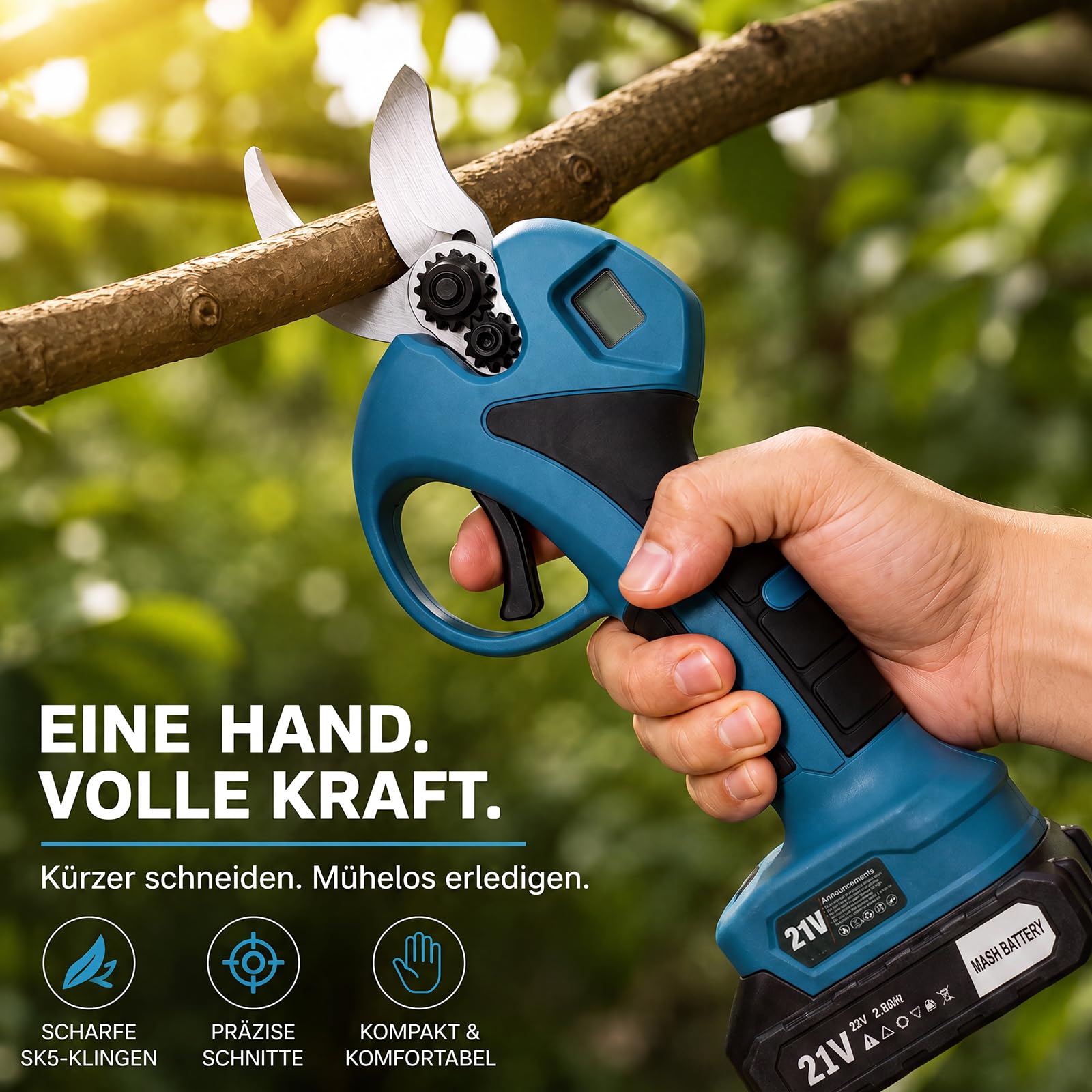 Akku-Astschere Professionelle Passend Kompatibel mit Makita Akku | 45mm Elektrische Gartenschere mit Akku, SK5 Klingen, LED-Display, Doppelte Sicherheitsverriegelung für Garten, Sträucher