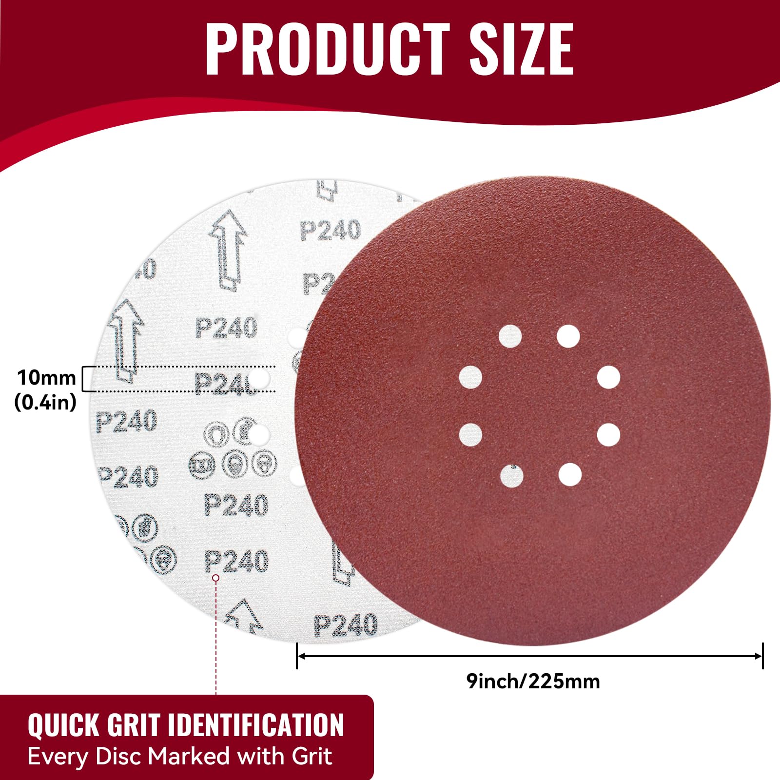 9" Sanding Discs - 20 Pack 240 Grit -2