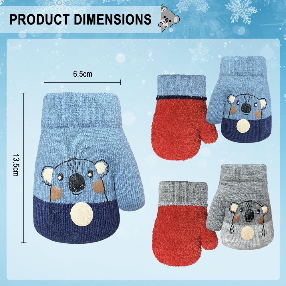2 Paar Handschuhe Kinder 1-3 Jahre, Handschuhe Winter Fäustlinge Kinder, Winterhandschuhe Kinder, Cartoon Kinderhandschuhe, für Kinder Mädchen Jungen Spielen, Laufen, Skifahren Bedarf