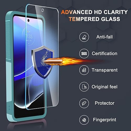 Miniatura 6 de RMOCR Funda para Moto G Stylus 5G 2022 con protector de pantalla de vidrio templado, resistente, resistente, a prueba de golpes, funda protectora de