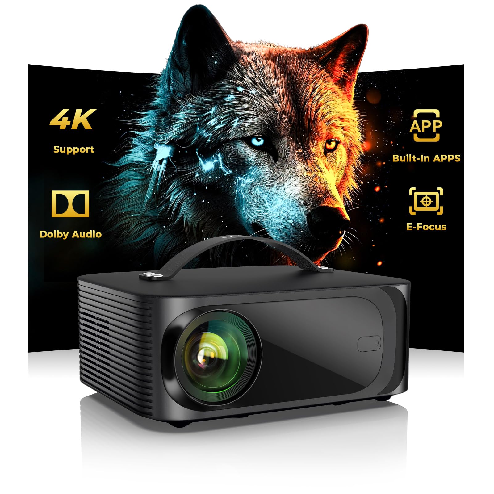 [1200 ANSI/Auto Focus/Built-in APPs] Outdoor-Projector-4K with Wifi6 and Bluetooth, Smart TV OS & DoIby, Portable Projector with Netflix/YouTube/PrimeVideo, ONOAYO 1080P Proyector with 300 ''Display