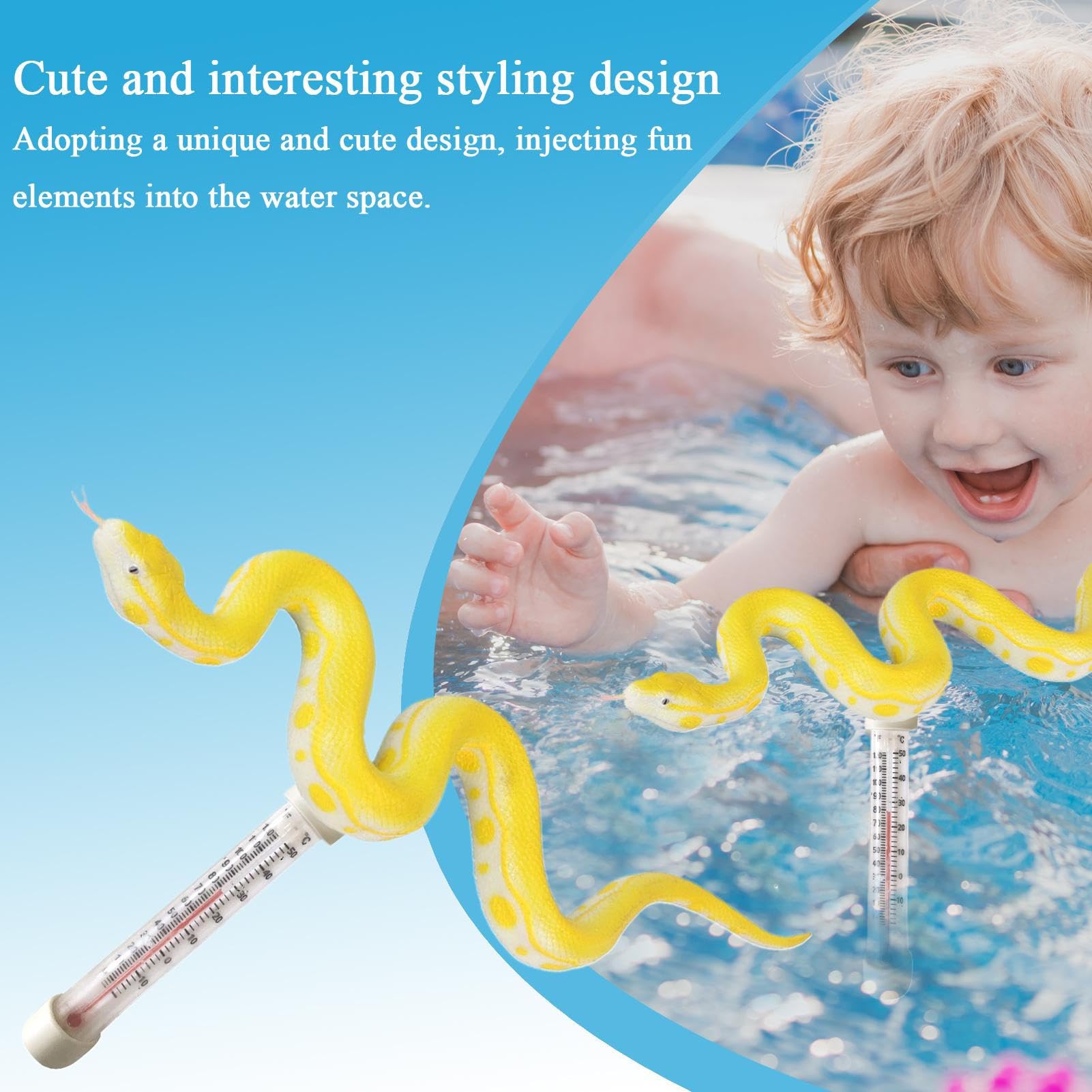 Termómetro para piscina, Termómetro flotante for piscina con 5 diseños de animales, 7,48 x 3,35 pulgadas(Python)