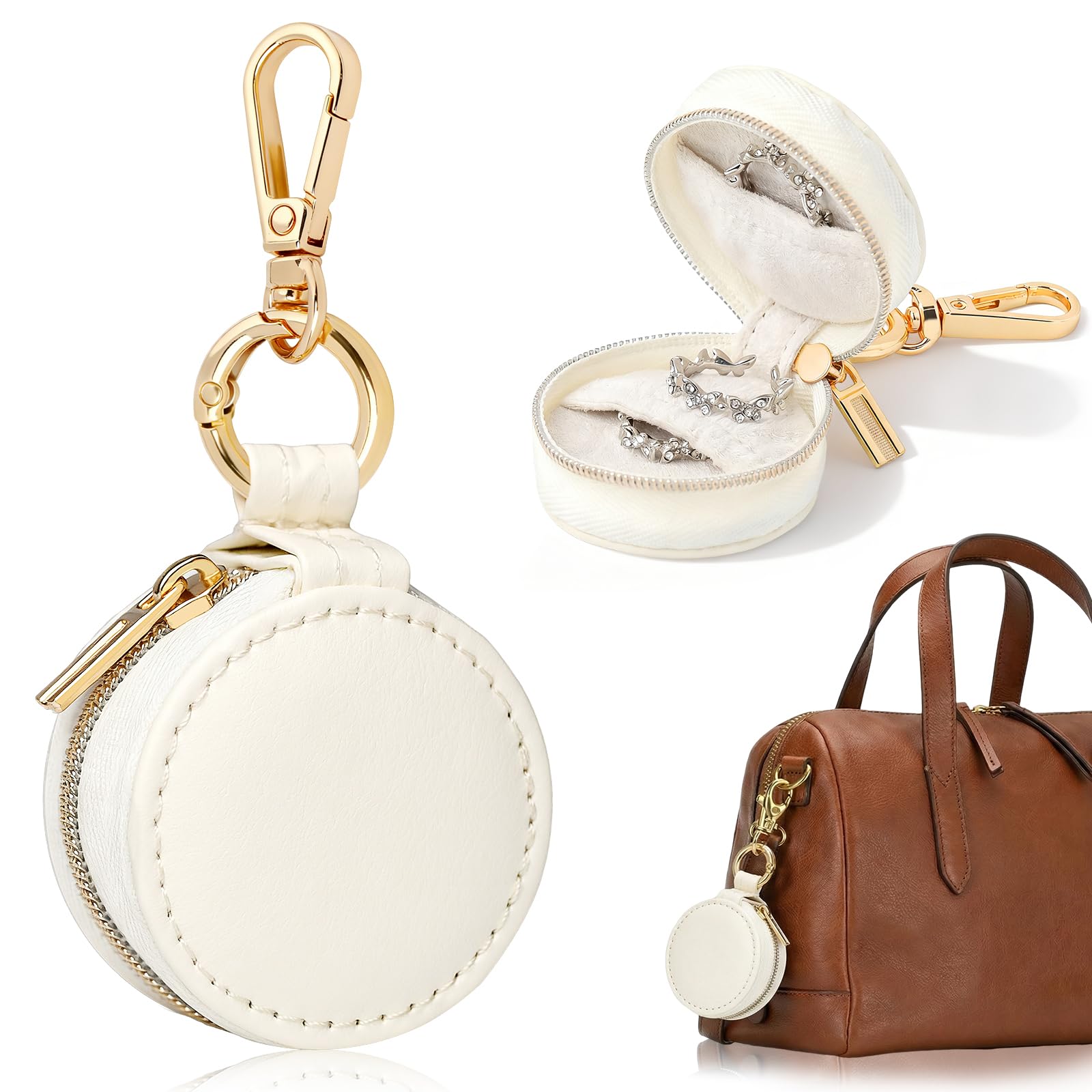 Travel Jewelry Box with Keychain Mini Ring Holder and Jewelry Organizer Case for Women Portable Compact Ring Box