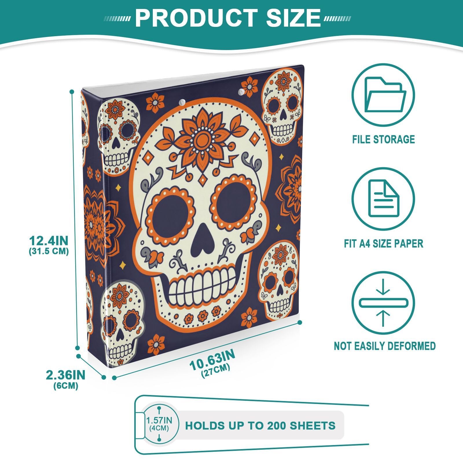 Porte-documents avec porte-bloc intégré Day of Dead Orange Sugar
