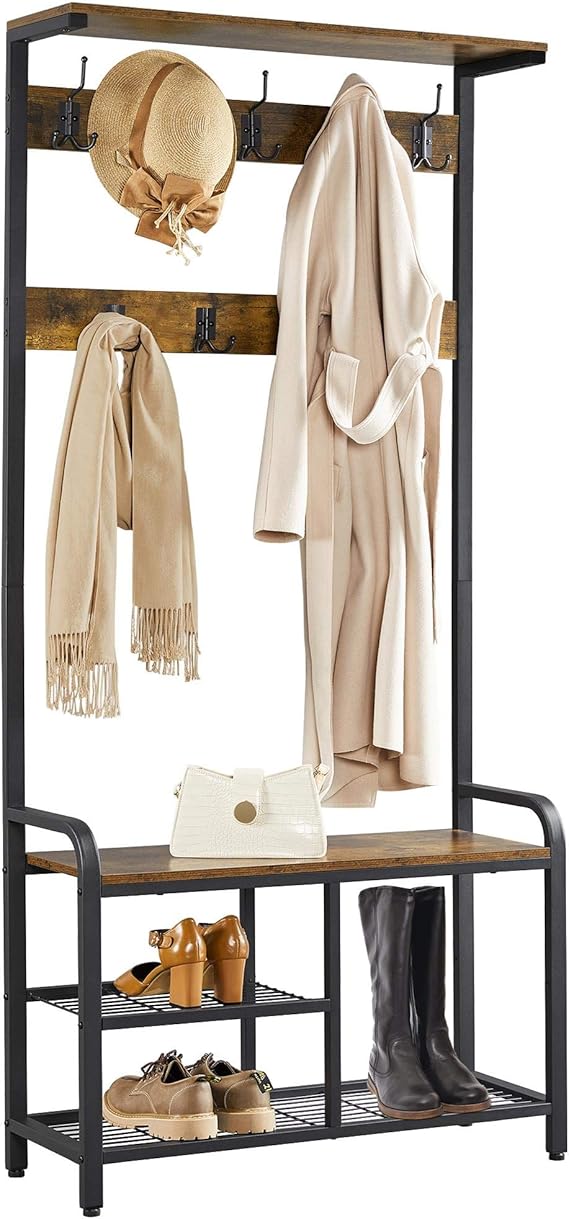 Yaheetech Coat Stands with Shoe Rack for Hallway, Coat Rack Stand with