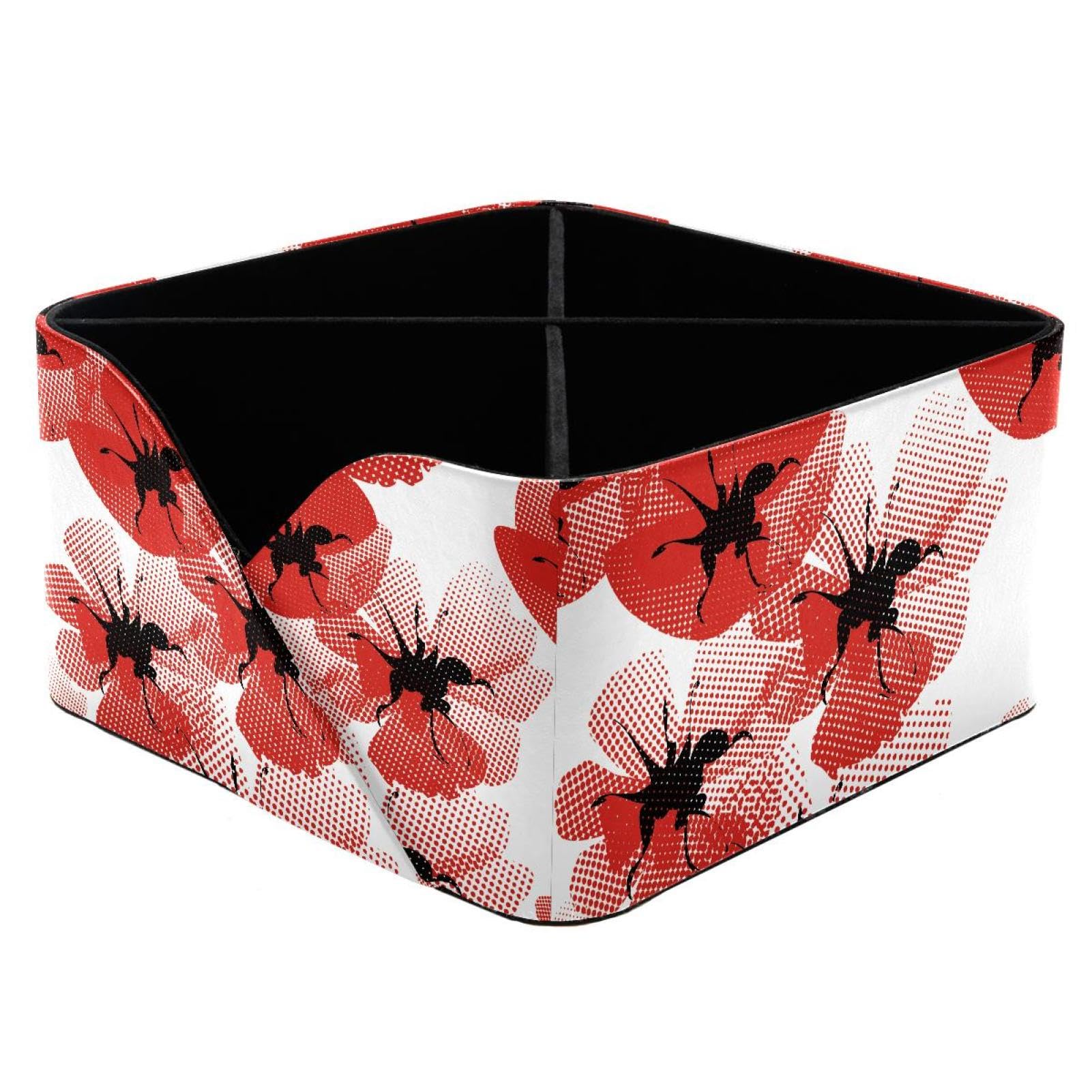 KengjuTesu Beautiful Poppies Flower Red Desktop Organizer Pen Holder, Rectangular Pencil Cup for Office, Study and Makeup Stations