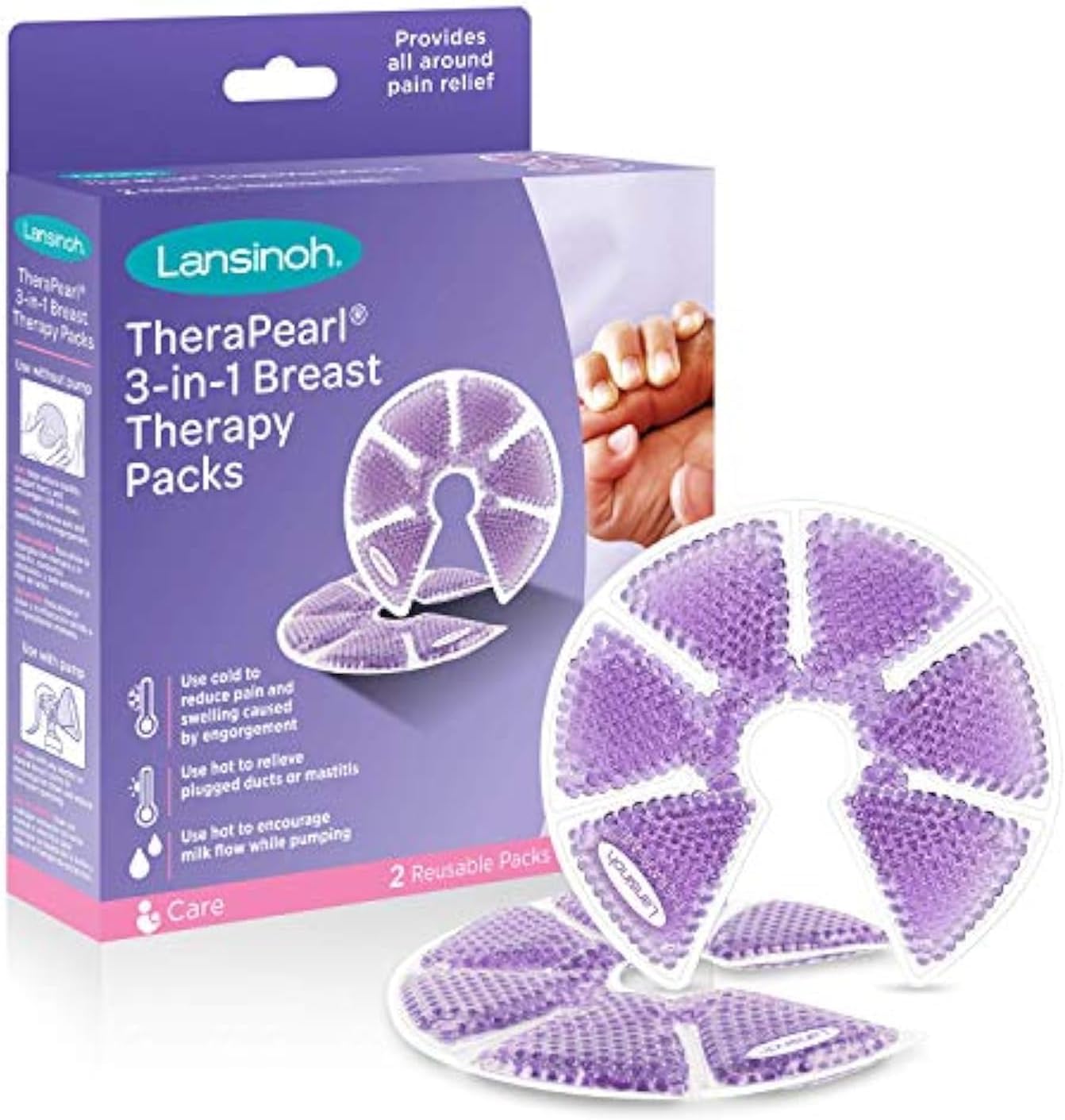 TheraPearl 3-in-1 Hot or Cold Breast Therapy Pack with Cover, 2 Count