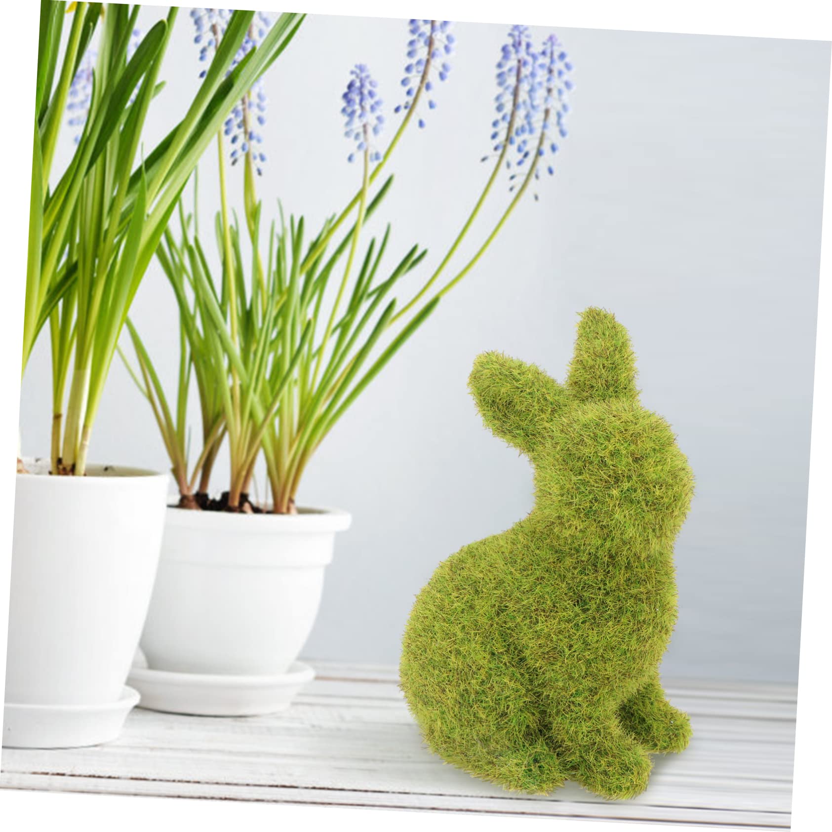 2 Stück Beflockte Osterhasen Dekoration aus Resin Grün für Garten und Wohnraum Frühlingsdekoration Osterschmuck