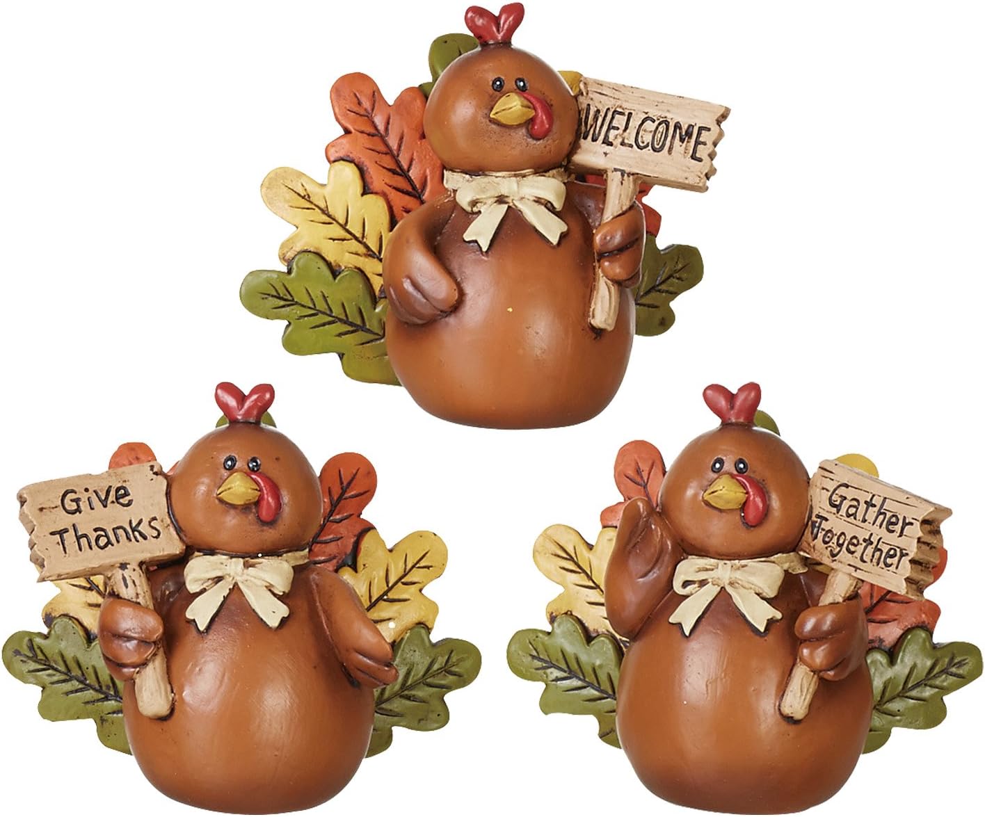Thanksgiving Decoration - Set of 3 Turkey Decor Figures for Table Centerpiece or Shelf