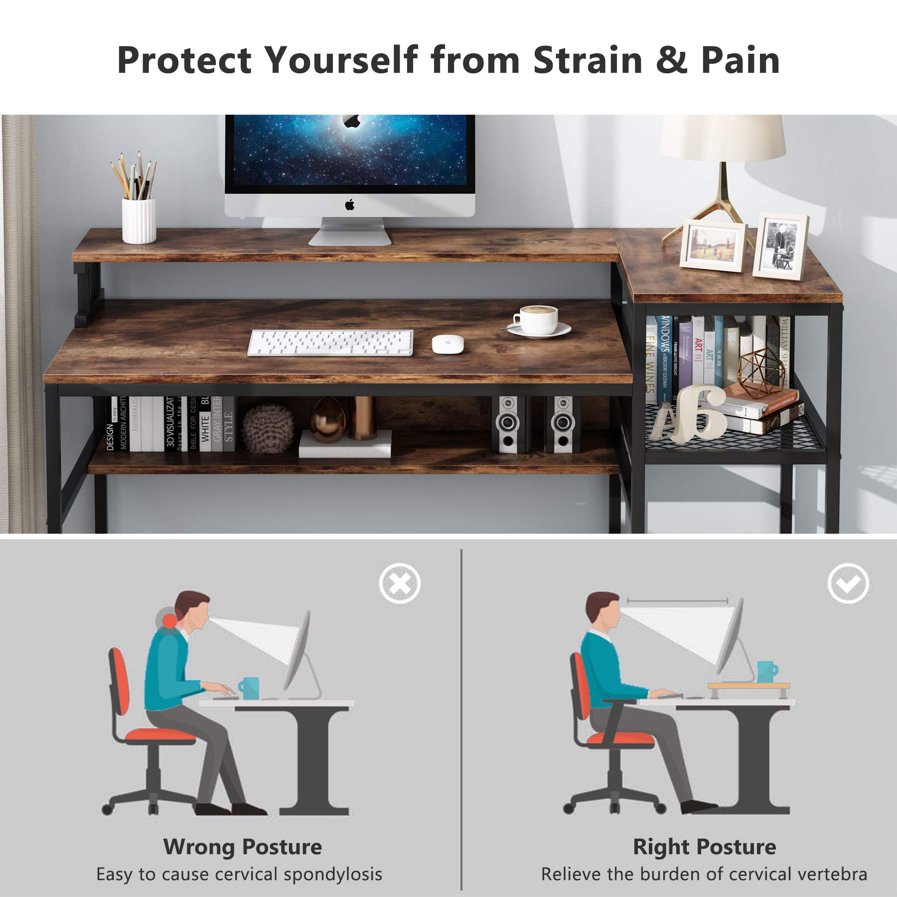 Tribesigns Computer Desk with Hutch and Storage Shelves, 63 inch Large