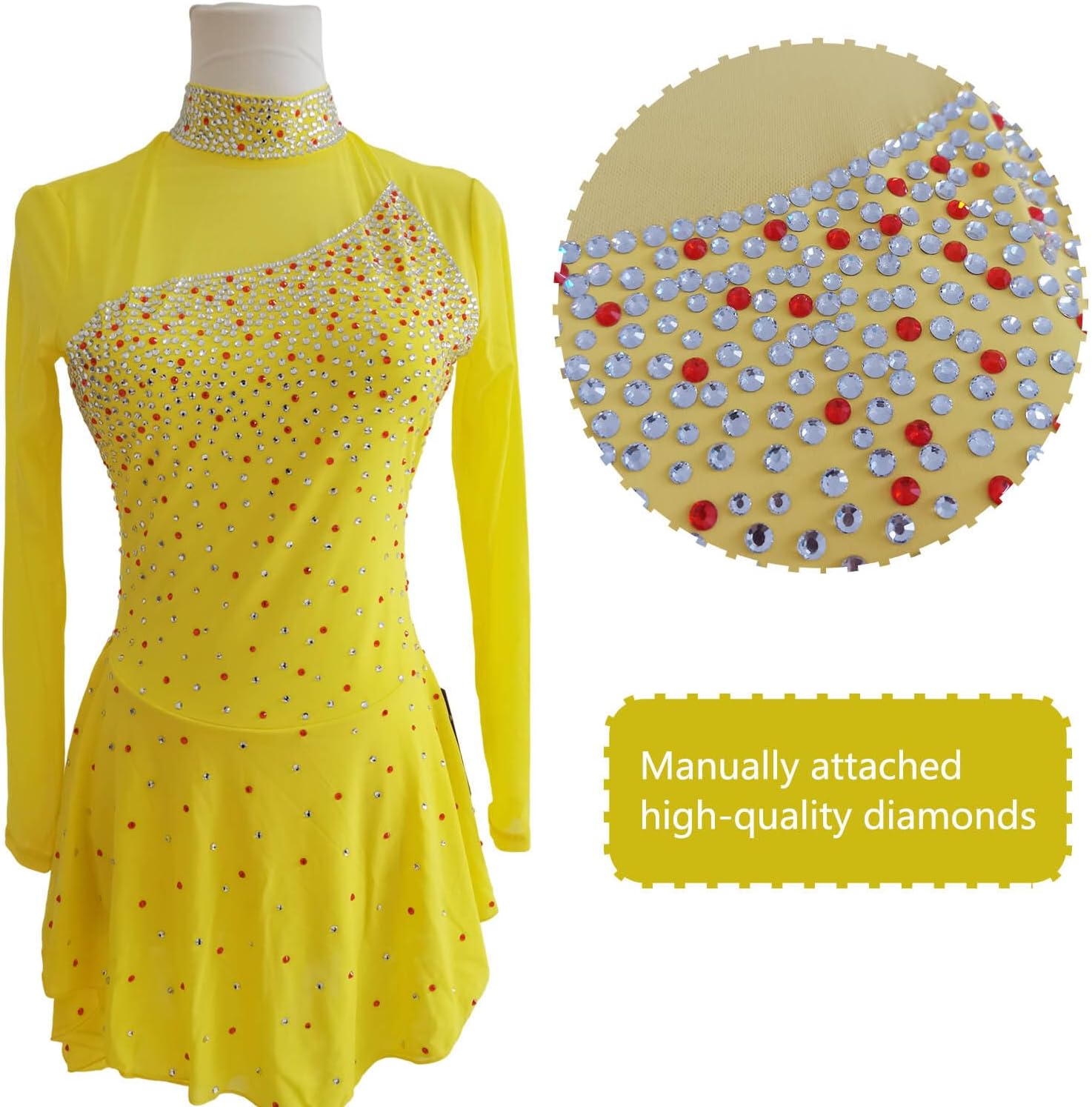 LIUHUO Ice Figure Skating Dress Competition Women's Girls | Long Sleeve,Comfort,Ventilate,Elastic,Support Customization,Shining Diamond