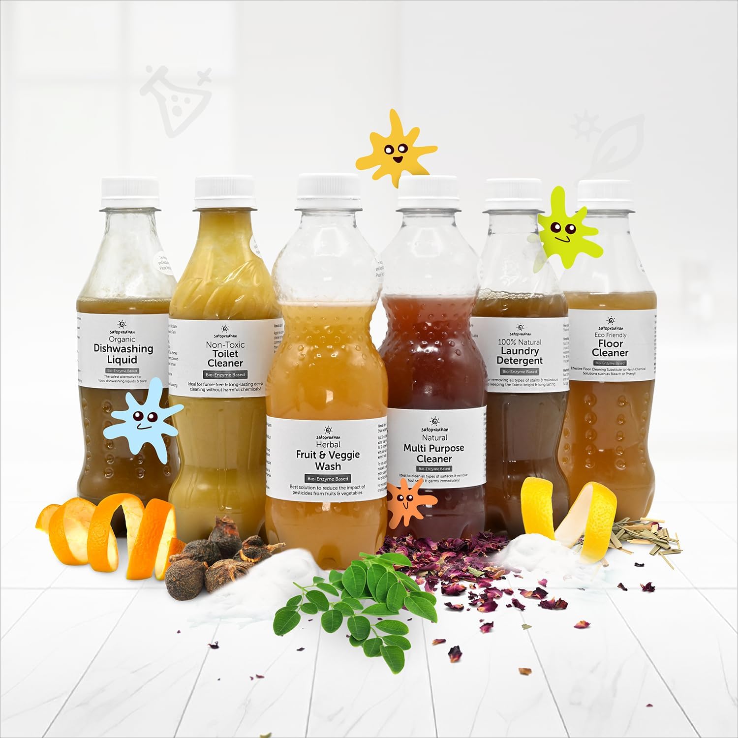 Satopradhan Eco Home Cleaners Trial Pack - 6 | Bio Enzyme Based Natural Cleaners Free of Harmful Chemicals in Upcycled Plastic Bottles of 300g, All-Purpose, Kitchen, Bathroom (B0D6KSQ5GY) Amazon Price History, Amazon Price Tracker