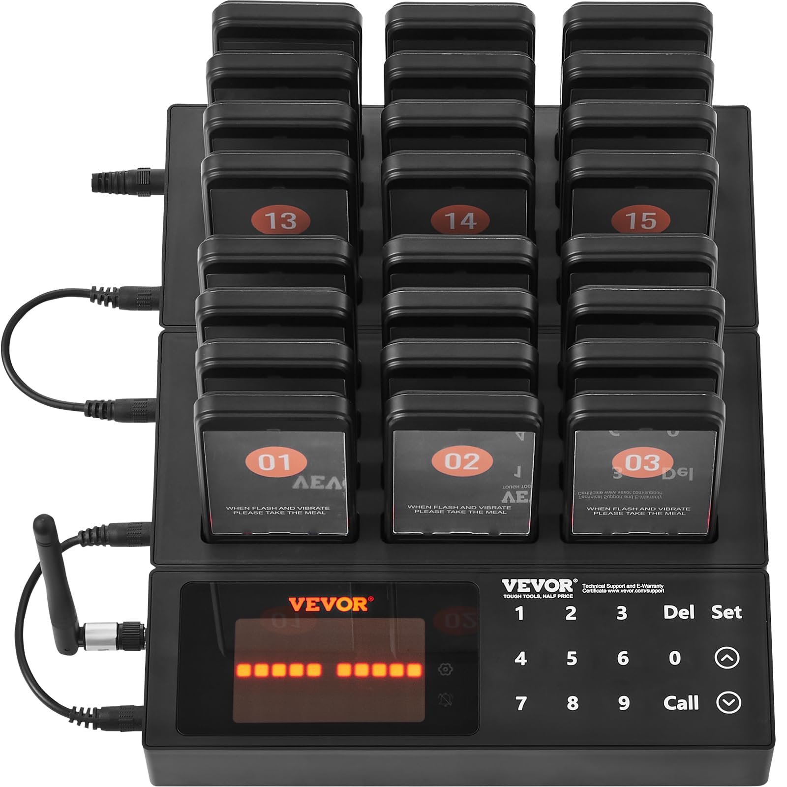 VEVOR Cercapersone per ristoranti, Segnale coda wireless con portata 400 m, Cercapersone per chiamata ospite con vibrazione e lampeggiamento, 24 cercapersone per camion di cibo, Chiesa