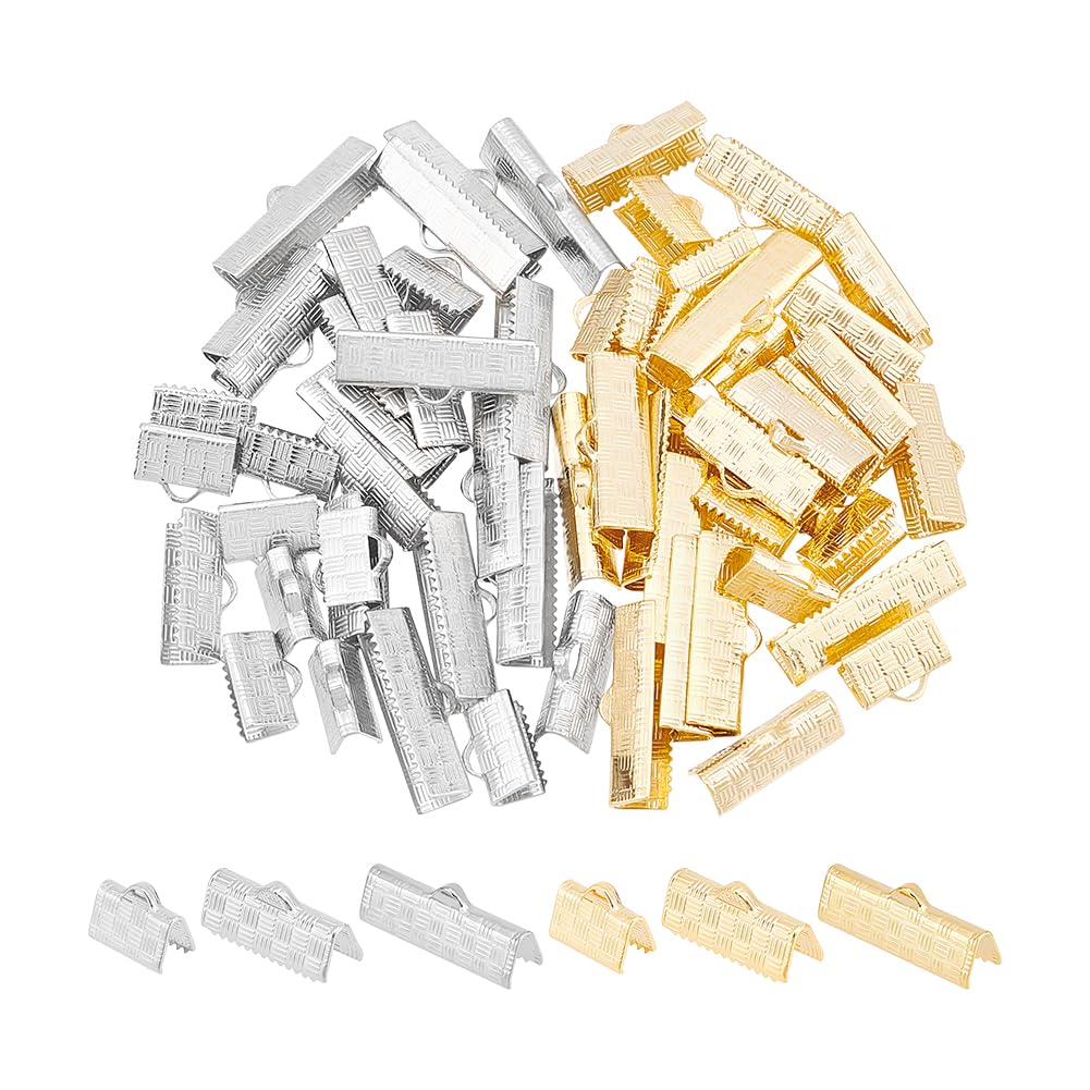 UNICRAFTALE 60Pcs 2 Colors 3 Sizes Ribbon Crimp Ends Rectangle Bracelet Crimp Clasps 6/7/8mm Stainless Steel Crimp Cord Ends Rectangle Ribbon Fasteners Clasp for Bracelet Necklace Jewellery Making