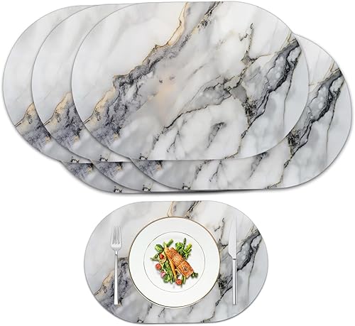 Miniatura 72 de Juego de 6 manteles individuales lavables para mesa de comedor, resistentes al calor, mesa de cocina, decoración del hogar, lavable, ovalada, de