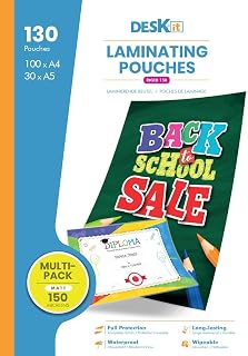 Deskit A4 and A5 Laminating Pouches, Matt, 150 Microns, Multipack of 130. Clear and Durable Presentations with a Modern Finish for Various Projects.