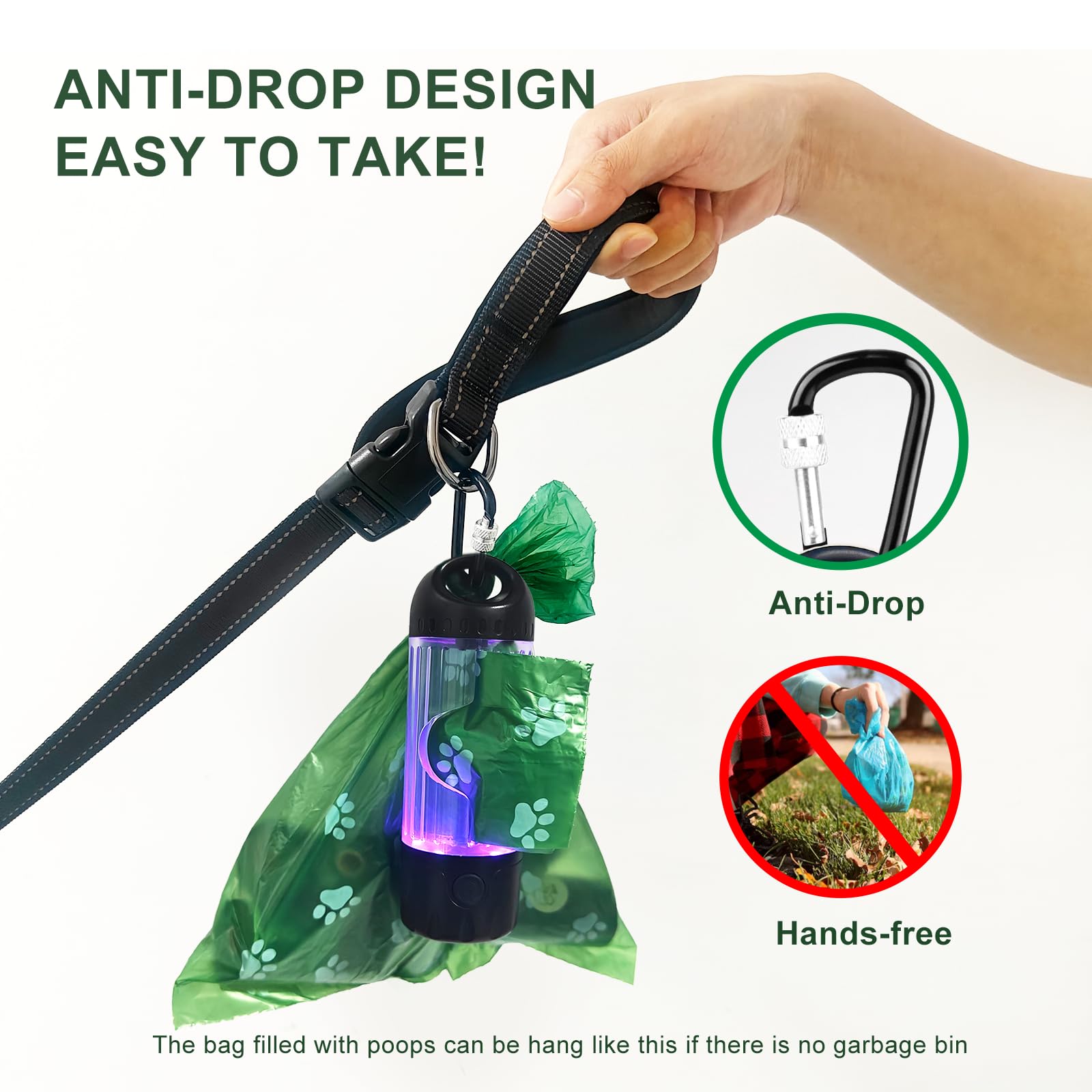 Tubasion 3-in-1 Dog Poop Bag Holder with Flashlight 7-Color - Image 4