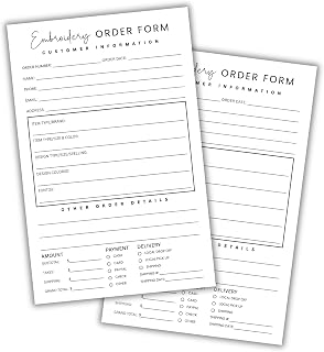 Embroidery Order Form 50 pk 8.5x5.5” for Custom Orders Craft Fair Invoice Receipt for Logo Embossed Initials Monogram Fill Out Customers Thank You for Your