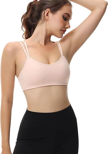 Vista 3 de Attifall Sujetador deportivo corto con copa BC, de bajo impacto, con correa de espagueti, para yoga, gimnasio, entrenamiento