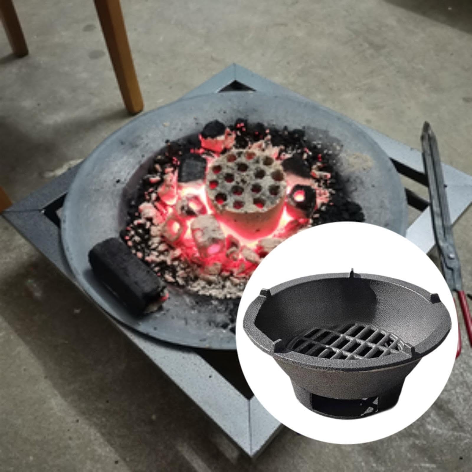 Qianly de Hierro Fundido Portátil Parrilla de Carbón Compacta para Cocina Y Barbacoa Mini Herramienta para Picnic Y Jardín Adecuada para Restaurant, 20 CentÍmetros