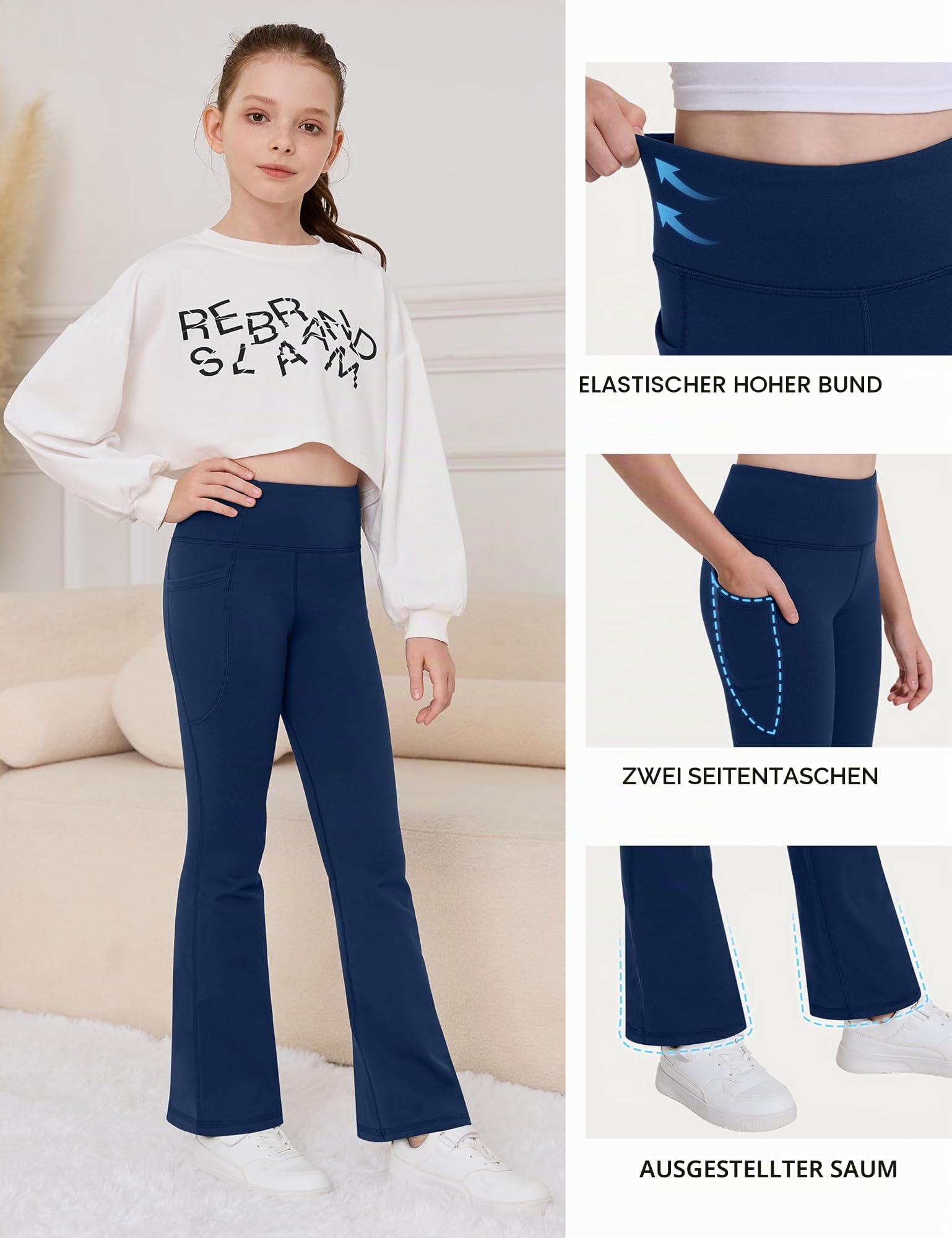 Desol 2er-Pack Thermo Schlaghose Mädchen mit Taschen Flared Leggings für Teenager und Yogahose Elastische Sporthose Ideale Gymnastikhose und Jogginghose