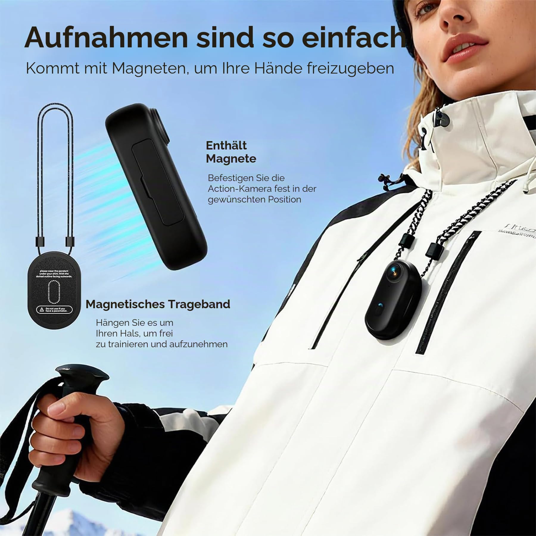 Mini Action Cam 4K,Tragbare Kamera mit 360° Drehbarem Clip und Magnetclip,Wasserdichter 4K-Körperkamera,Motorrad Kamera,Immersive Aufnahmen fürs Radfahren, Spazierengehen mit Tieren (B-schwarz)