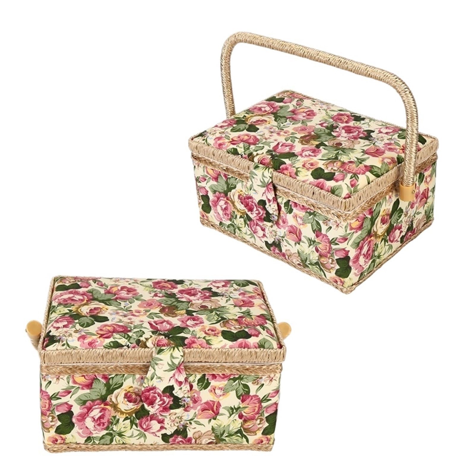 Hand-Carried Sewing Basket Fabric Storage Vintage Wooden Sewing Basket