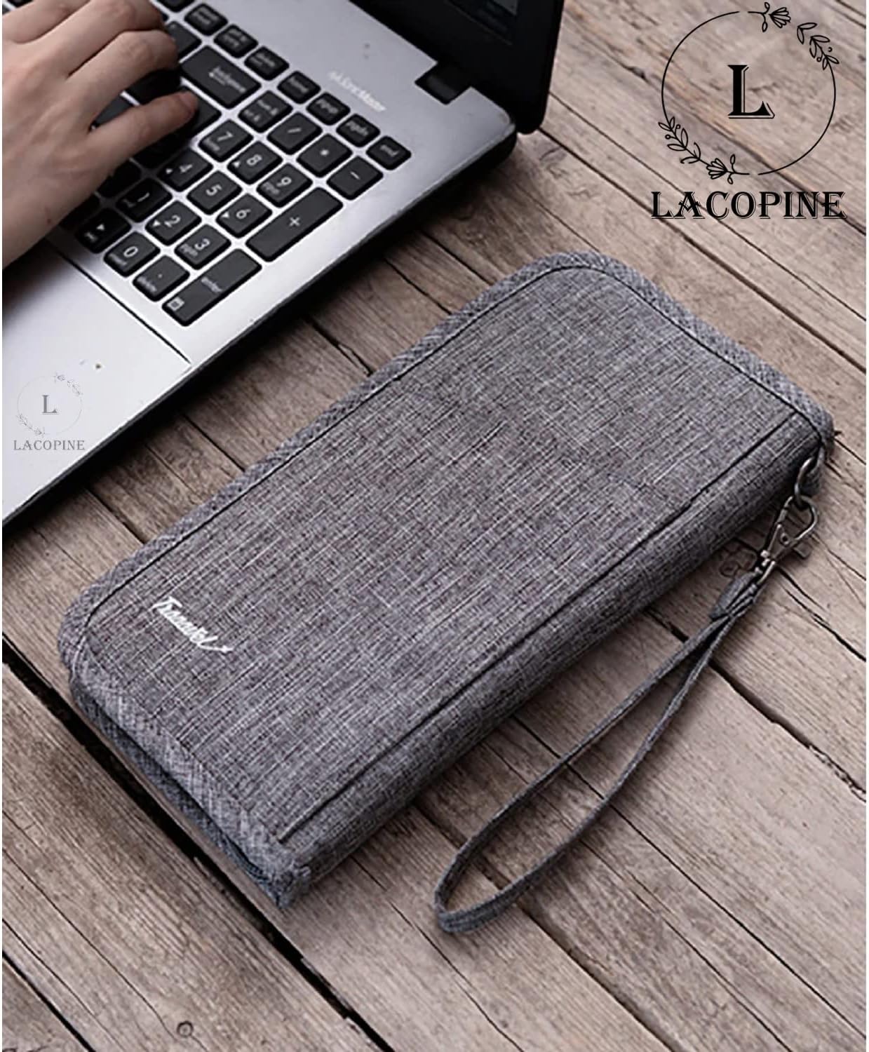 Passport Wallet Ticket and Cash Holder Document Organizer with Removable Strap, Passport Pouch for Men & Women, Grey, meduim, Travel Accessories