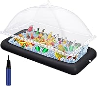 Vista 10 de Leitee Kit de barra inflable para servir incluye bandeja de buffet de ensalada con tapón de drenaje, cubierta de malla para alimentos, bebidas
