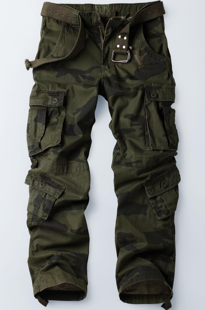 Must Way Men's Cotton Casual Military Army Camo Combat Work Cargo Pants with 8 Pockets F Camo 30