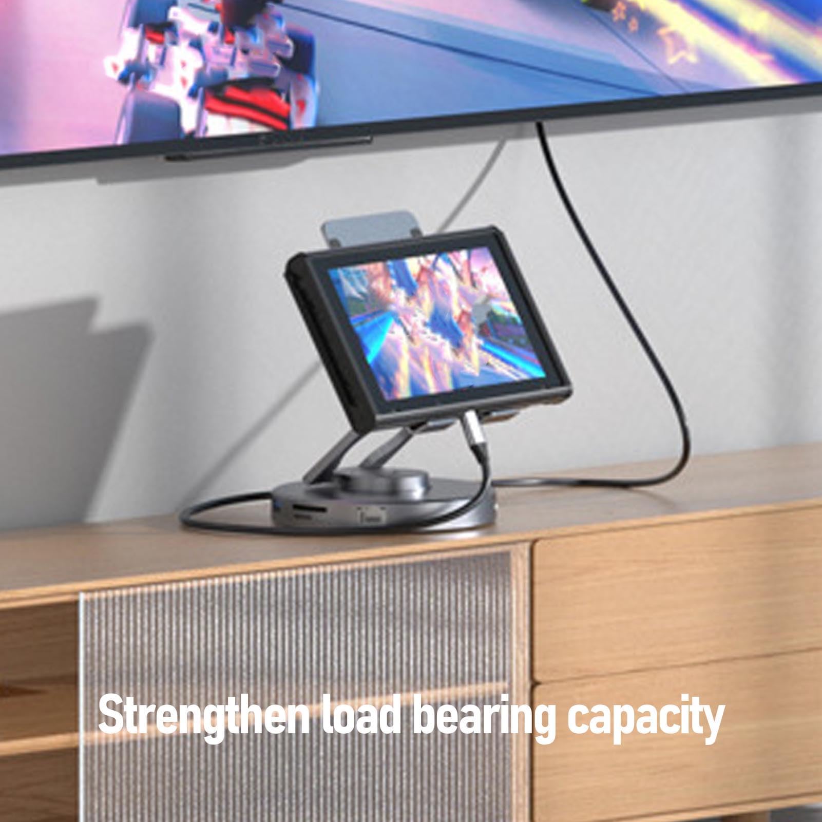 Cuifati Stacja Dokująca do Tabletu USB C, Obrotowy Stojak Aluminiowy 10 W 1 z ładowaniem PD 4K 60 Hz 100 W, Czytnik Kart SD TF, Porty USB 3.0, dla Wielu urządzeń (srebrny)