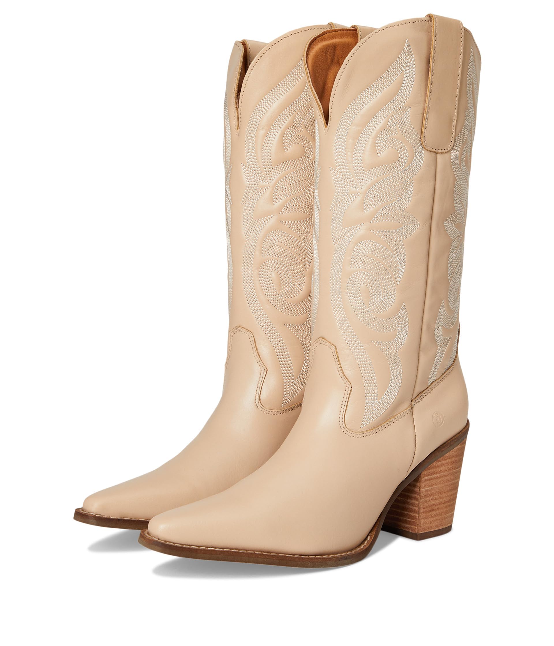 Dingo Womens Hensley Embroidered Snip Toe Pull On Casual Boots Mid Calf Mid Heel 2-3" - Beige - Size 10 M