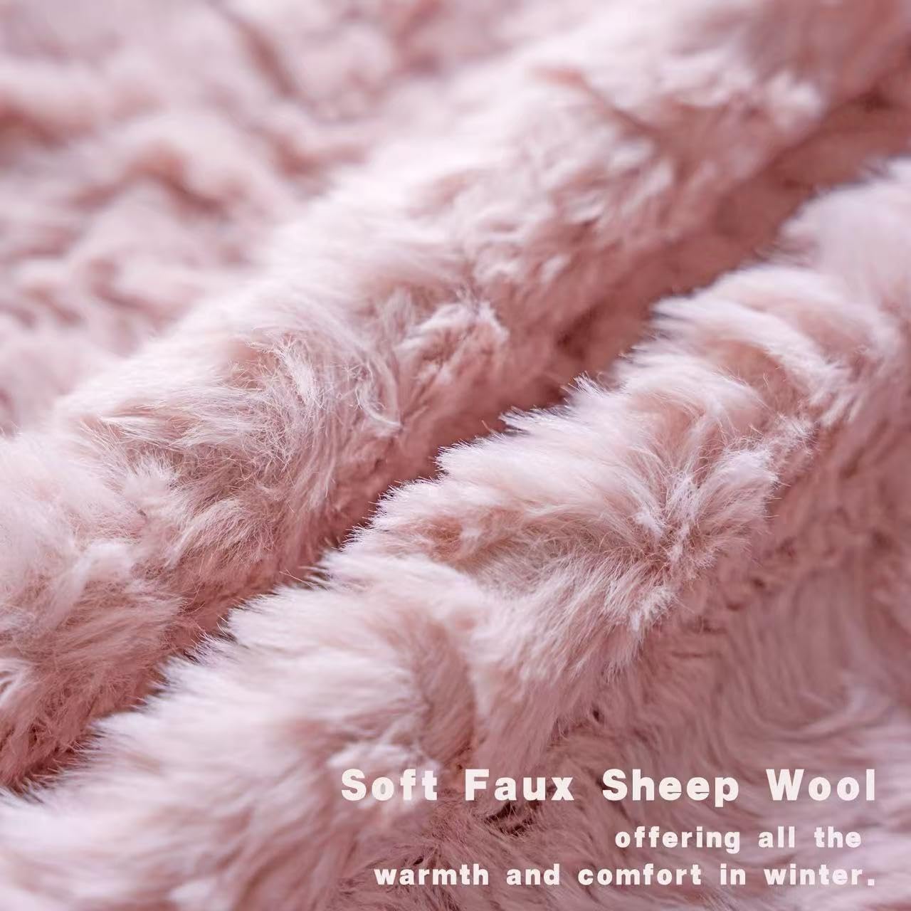 Neelvin Set of 2 Faux Fur Throw Pillow Covers 16x16 Inch Pink Cozy Soft Solid Decorative Pillowcases Thick Plush Sheepskin Cushion Case for Chair and Couch Sofa Bedroom - Image 2