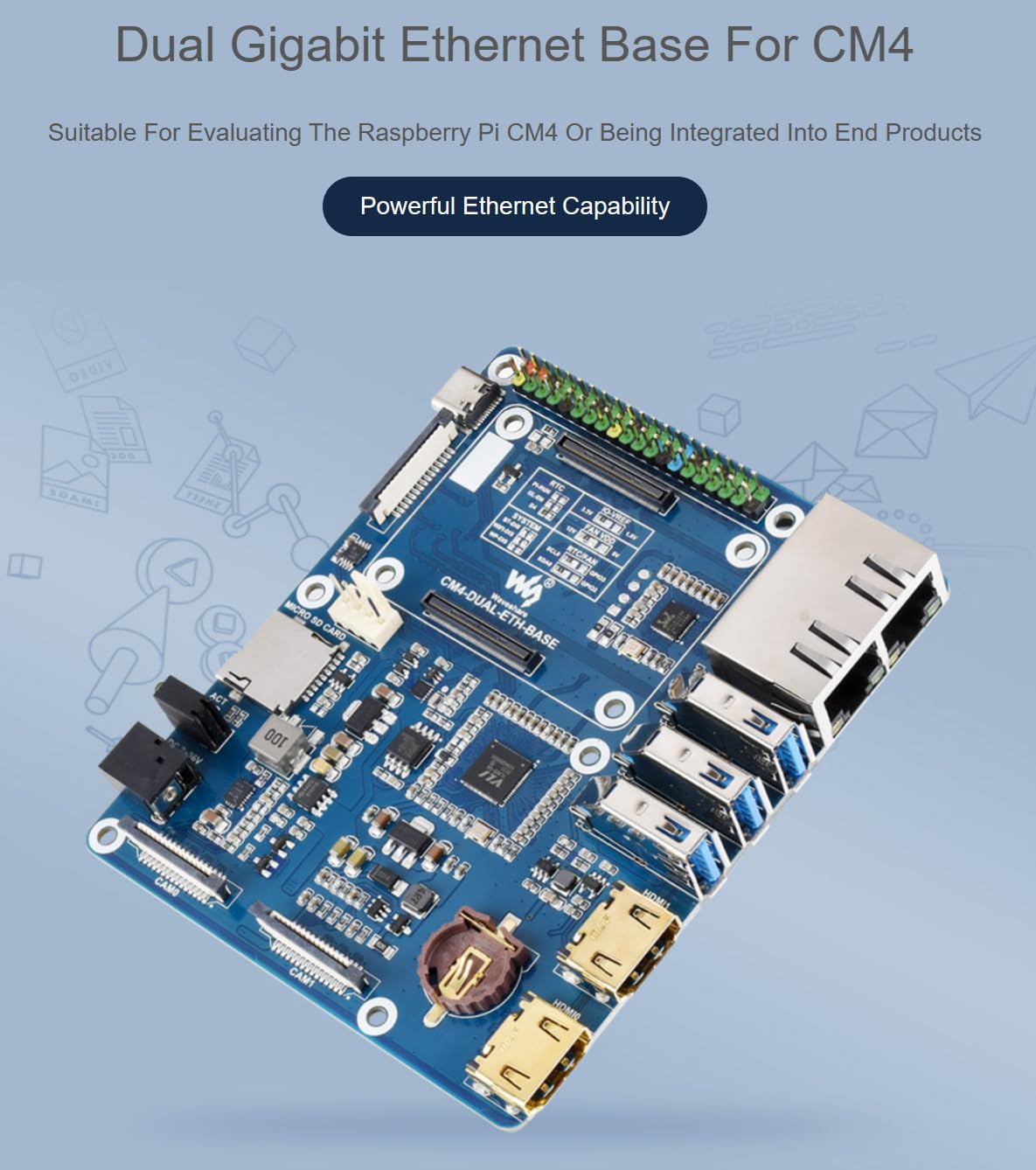 TUOPUONE Scheda base Ethernet Dual Gigabit compatibile con Raspberry Pi Compute Module 4 Potente capacità Ethernet