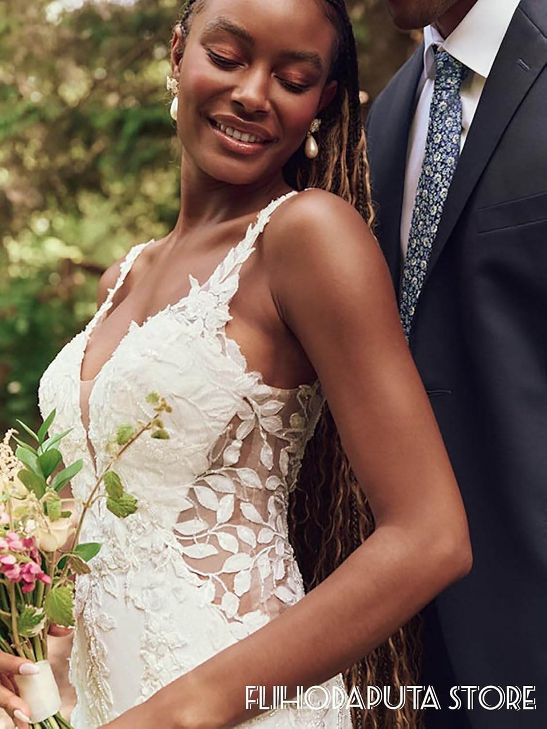 Women's Chiffon Boho Wedding Dresses A Line Lace Applique Beach Wedding Gowns with Slit 2025