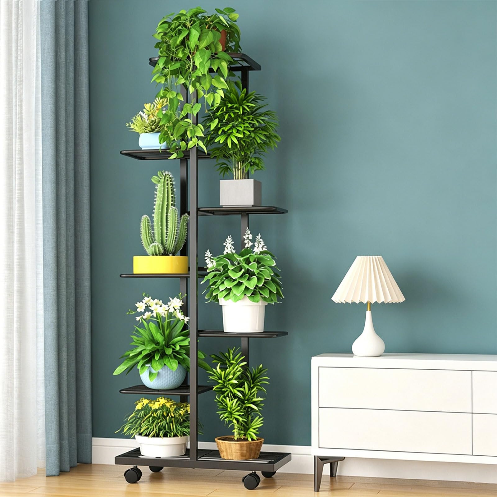 Support de plante 7 niveaux noir en métal robuste pour l'organisation de vos pots